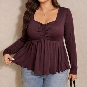 SHEIN Burgundy V-Neck Blouse